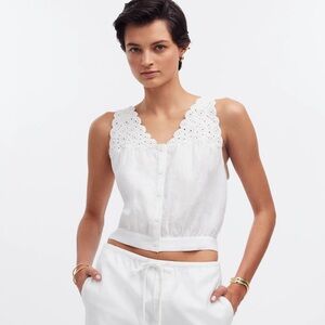 Madewell - Embroidered Linen V-Neck Bubble Top (NWOT)